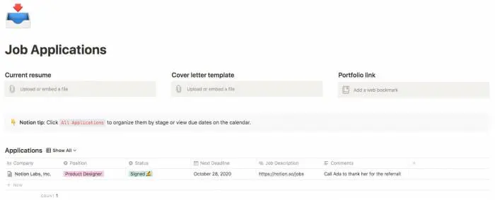 Template para llevar control de tus postulaciones